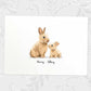 Printed A4 bunny rabbit family portrait featuring mum and baby with names for the best mothers day gift
