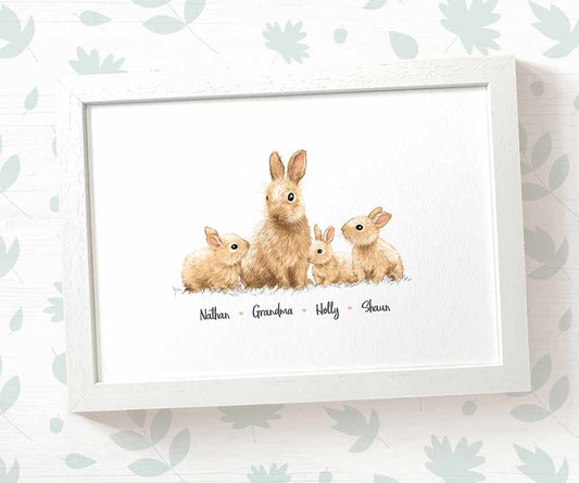 Our Family Portrait Name Gift Prints Bunny Rabbit Wall Art Custom Birthday Baby Nursery Mothers Framed