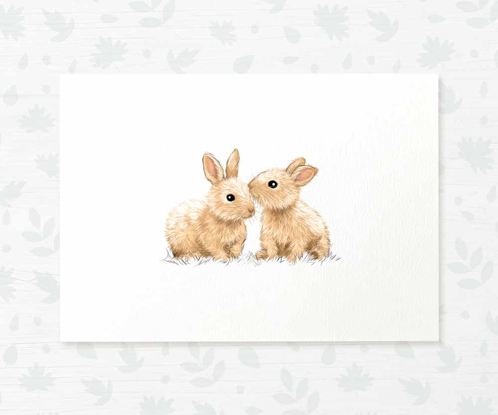 Twin Bunnies Woodland Nursery Art Print | Rabbit Children's Wall Art