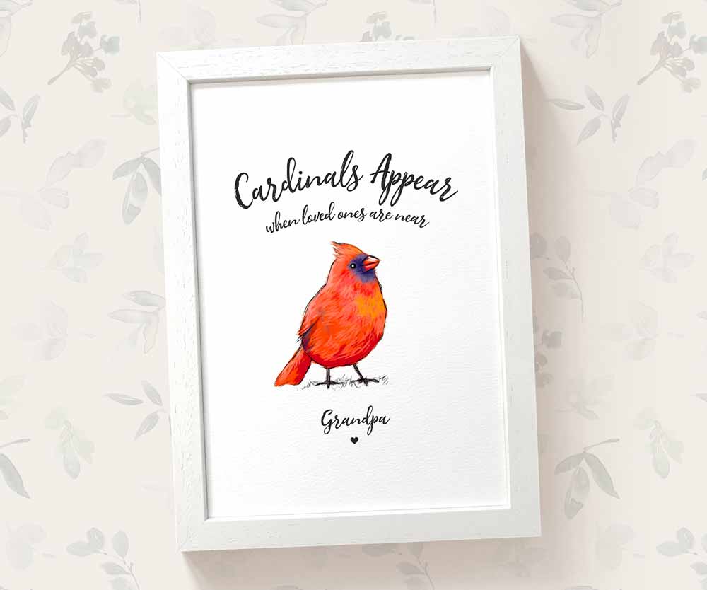 Bird Memorial Name Personalised Funeral Gift Ideas Prints Cardinals Appear Wall Art Custom Sympathy Delivery UK
