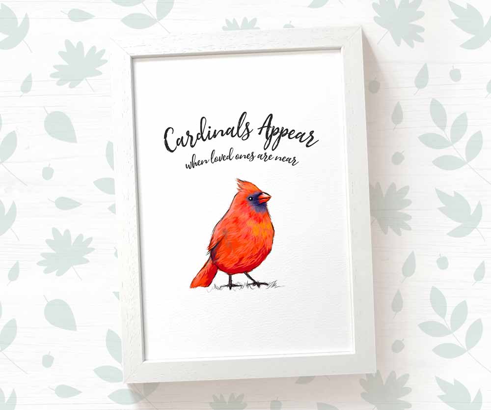 Bird Memorial Name Funeral Loss Gift Ideas Prints Cardinals Appear Wall Art Handmade Sympathy Delivery UK