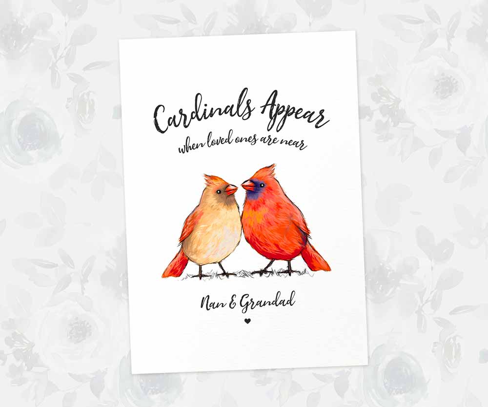 Bird Memorial Name Personalised Parent Loss Gift Prints Cardinals Appear Wall Art Custom Sympathy Grandma Grandad