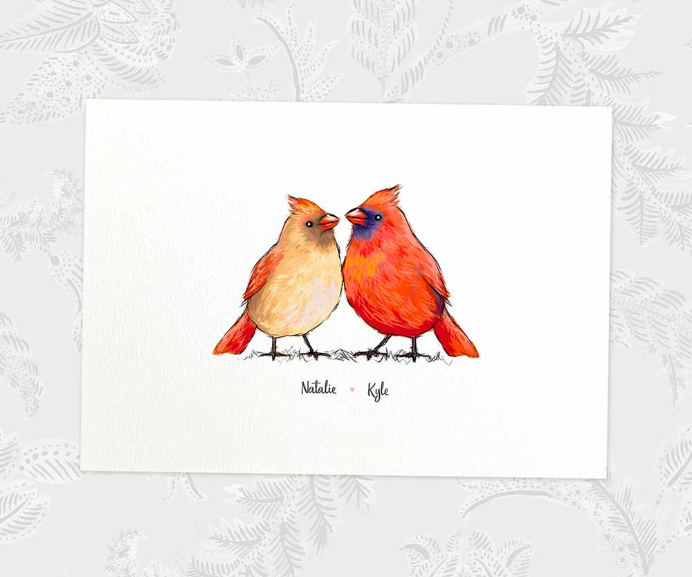 Bird Family Name Personalised Gift Prints Cardinal Wall Art Custom Birthday Anniversary Baby Nursery Mothers Grandma