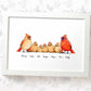 Printed A4 family of 7 cardinals personalised with names for a special mothers day present