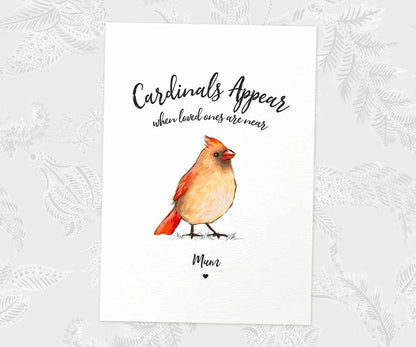 Bird Memorial Name Personalised Parent Loss Gift Prints Cardinals Appear Wall Art Custom Sympathy Grandma Grandad