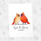 Two Cardinals A3 Unframed Art Print Personalized With Names And Date For A Heartwarming Valentines Day Gift