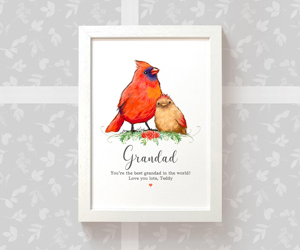 Bird Thank You Personalised Name Gift Prints Cardinal Wall Art Custom Fathers Day Dad Grandad Present