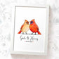 Cardinal Couple A4 Framed Print Personalized With Names And Date For An Exceptional First Anniversary Gift Idea