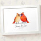 Personalized Cardinal Couple A4 Framed Print Featuring Newlywed Names And Date For A Unique Wedding Gift