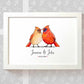 Personalized Cardinal Couple A4 Framed Print Featuring Names and Date For A Special First Anniversary Gift