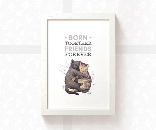 Cats Nursery Print for Twins "Born Together, Friends Forever"