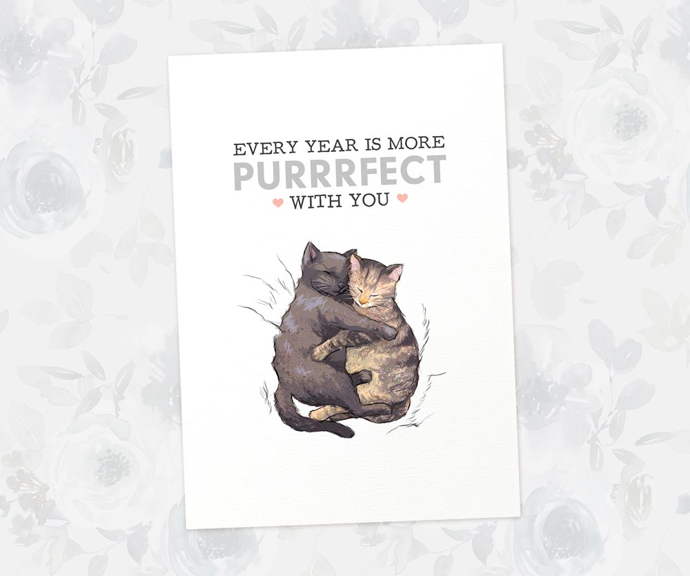 Cuddling Cats Print "Every Year Is More Purrrfect With You"