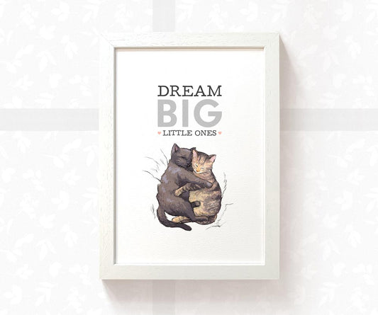 Cats Nursery Print for Twins "Dream Big Little Ones"