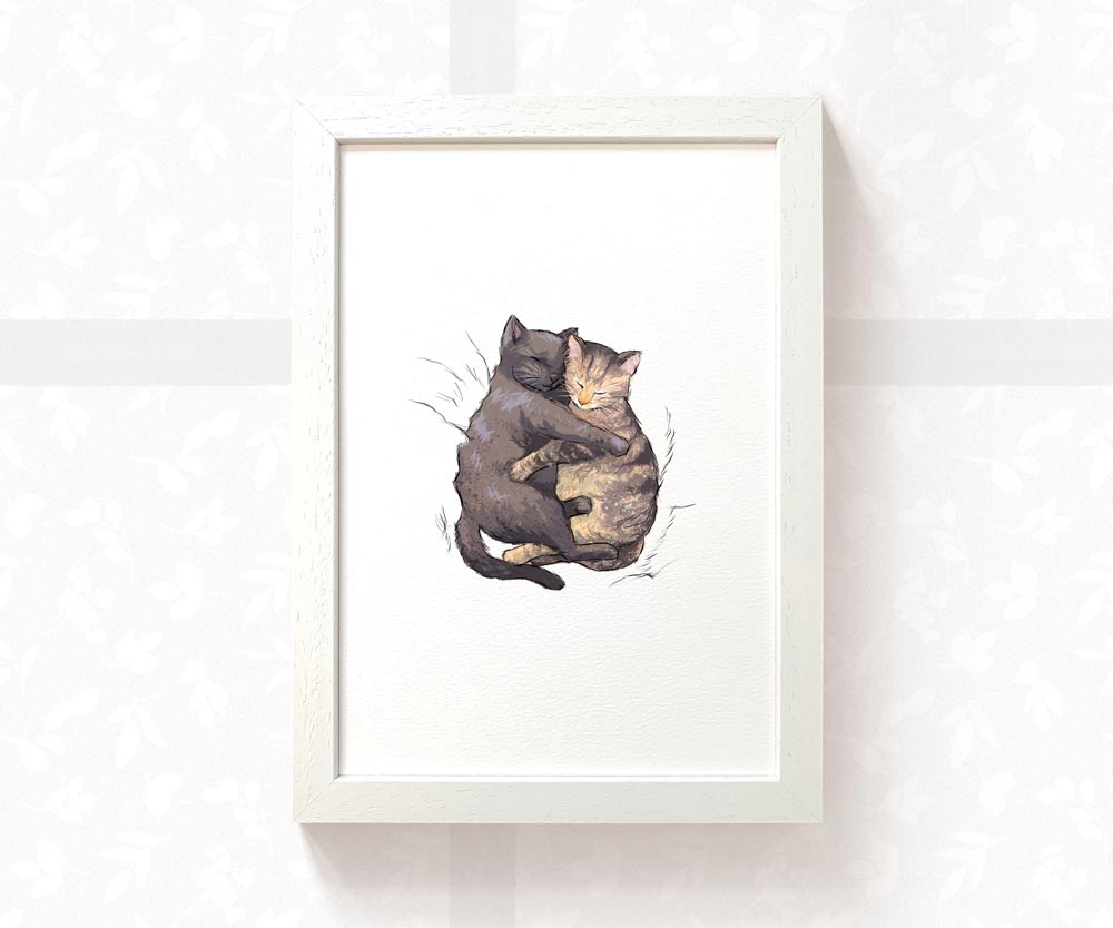 Cuddling Cats Nursery Art Print | Children's Wall Art