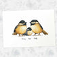 Chickadee bird family portrait personalised with names frame for a thoughful gift for dad