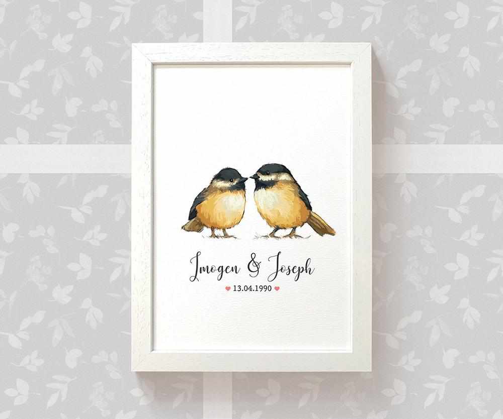 Personalized Chickadee Couple A3 Framed Print Featuring Names And Date For A Memorable 50th Anniversary Gift For Parents