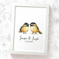 Personalized Chickadee Couple A4 Framed Print Featuring Names and Date For A Special First Anniversary Gift
