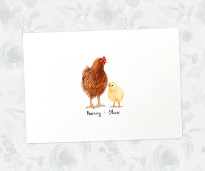 Printed A4 mother and baby chicken personalised with names for a special mothers day present