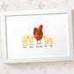Framed A3 chicken family print featuring grandad and grandchildren with names beneath for a unique fathers day gift