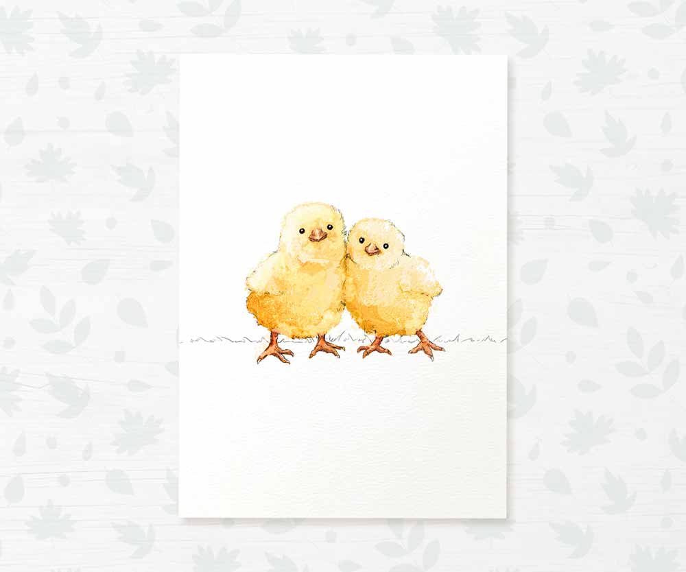 Twin Chick Farm Animals Nursery Art Print | Birds Children's Wall Art