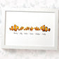 Clown fish family of 5 portrait personalised with names displayed in an A4 white wood frame for a thoughful gift for mum
