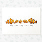 Printed A4 family of 5 clown fish personalised with names for a special mothers day present
