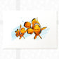 Clown fish parent and baby A3 nursery art print in orange and blue