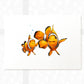Clown fish parent and baby A3 nursery art print on plain white background