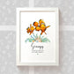 Grandad and grandchild clown fish art print with personalised thank you message for grandpa in white frame