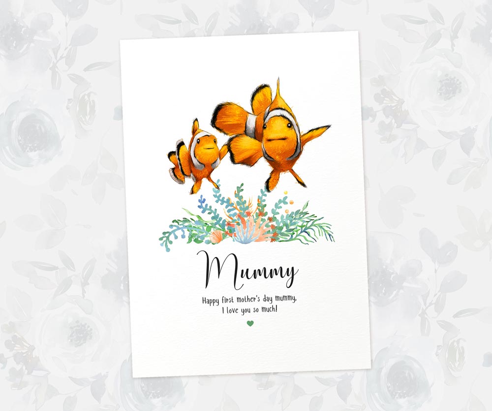 Mom and baby clown fish art print with personalised thank you message
