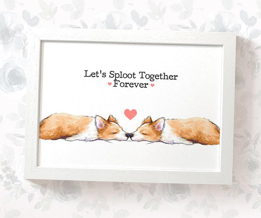 Corgi Love Art Print | Let's Sploot Together Forever