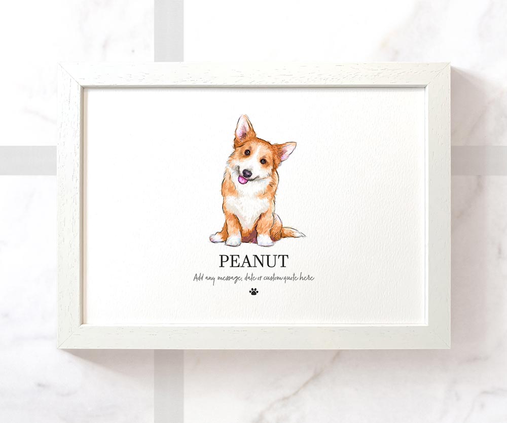 Corgi Brown Dog Poster Pet Portrait Memorial Loss Birthday Christmas Gift Name Sign Custom Framed Print