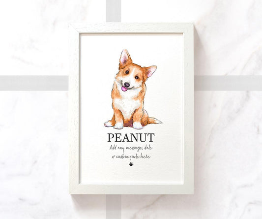 Corgi Red Dog Puppy Pet Portrait Memorial Loss Christmas Gift Name Sign Personalised Framed Art Print