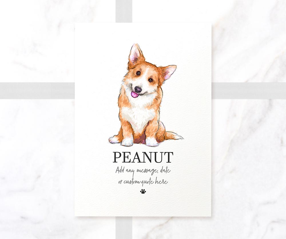 Corgi Dog Puppy Personalised New Pet Portrait Memorial Loss Christmas Gift Custom Wall Art Poster Print