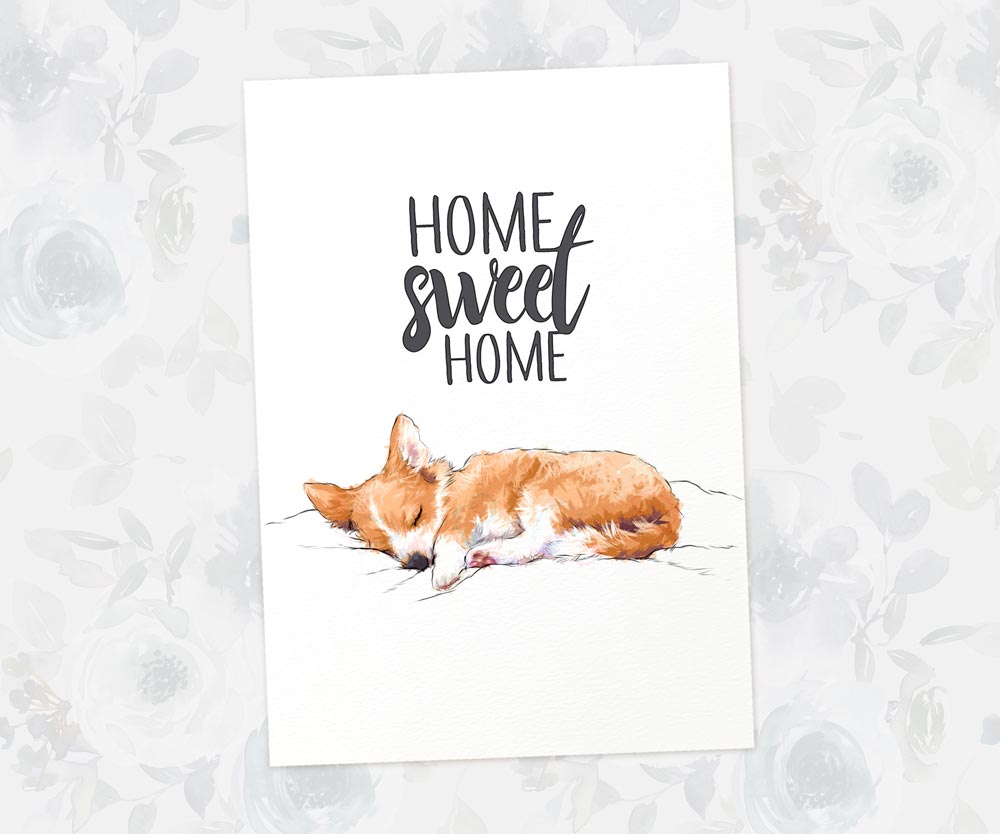 Corgi "Home Sweet Home" Sleeping Dog Art Print
