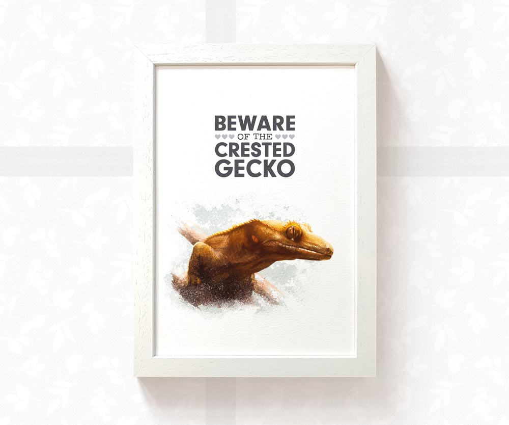 Crested Gecko Art Print "Beware of the Crested Gecko" | Lizard Vivarium Sign