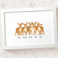 Five baby deer framed A3 family print with names for a unique baby shower gift