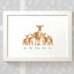 Framed A3 deer print featuring mom and 4 children with names for the best mothers day gift