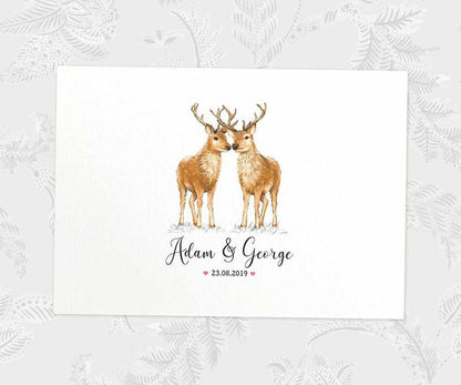 Two Deers A3 Unframed Art Print Personalized With Names And Date For A Heartwarming Valentines Day Gift