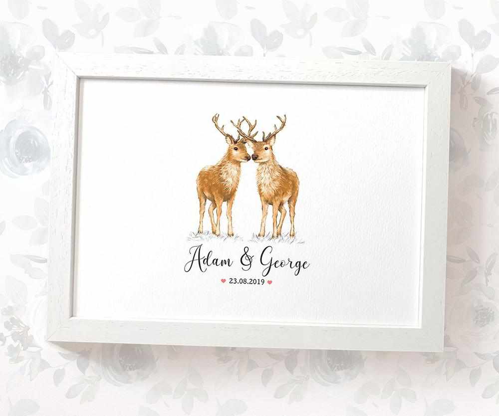 Personalized Deer Couple A3 Framed Print Featuring Names And Date For A Memorable 50th Anniversary Gift For Parents