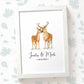 Deer Couple A4 Framed Print Personalized With Names And Date For An Exceptional First Anniversary Gift Idea