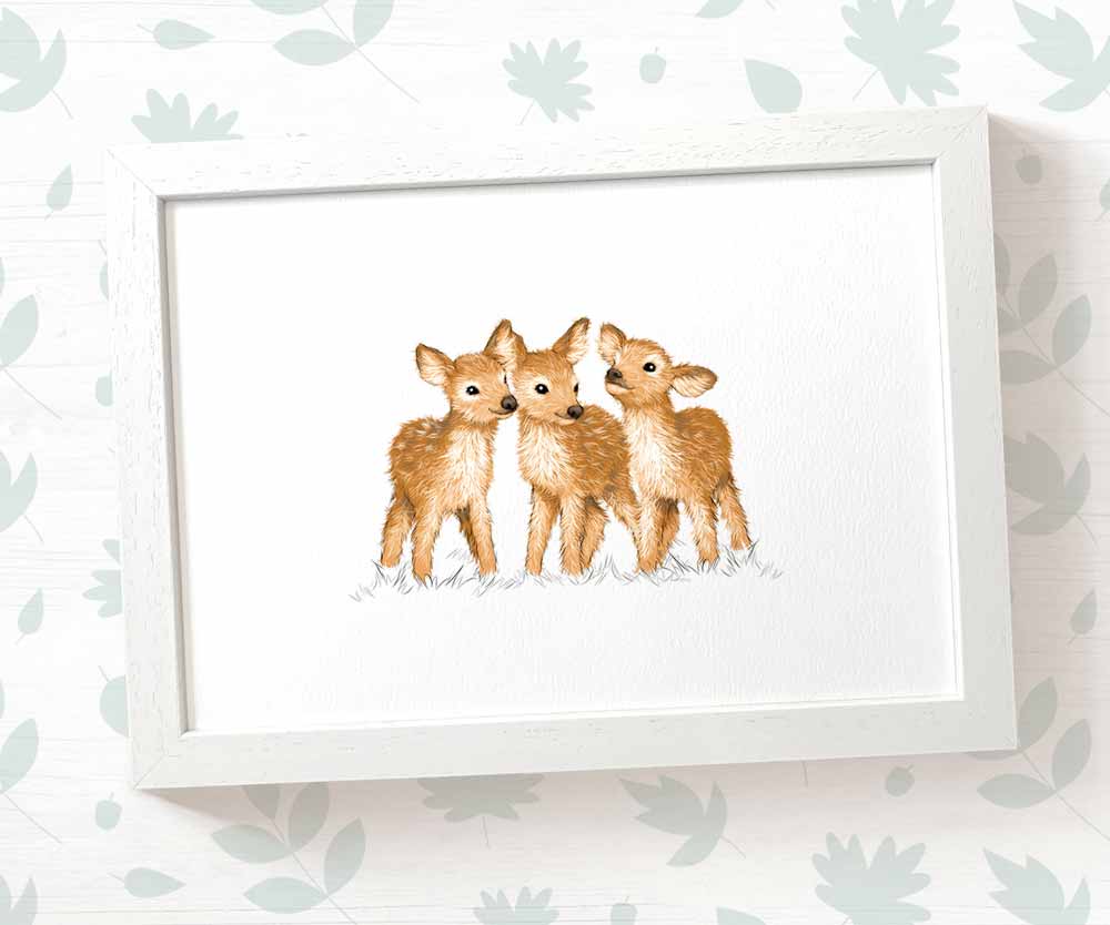 Triplet Deer Woodland Nursery Art Print | Children's Wall Art