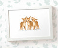 Deer Woodland Animal Nursery Print for Triplets