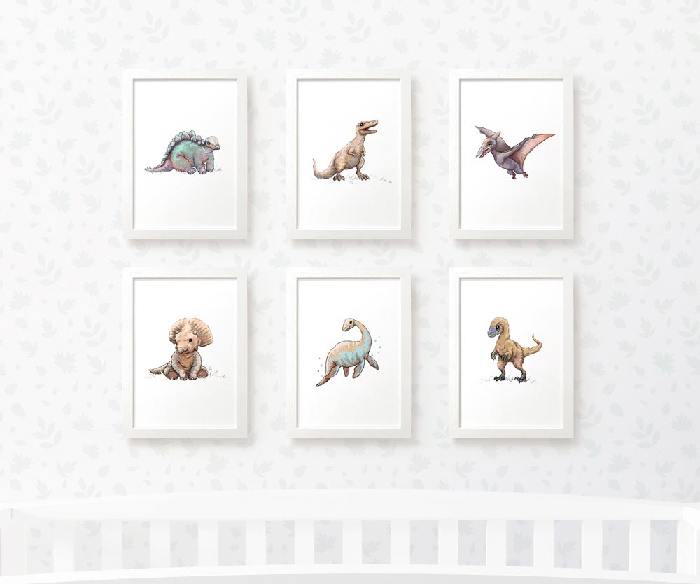 Dinosaur Nursery Prints New Baby Shower Gift Boy Girl Childrens Wall Art Set Playroom Decor UK