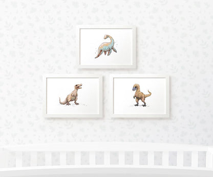 Dinosaur Nursery Prints New Baby Shower Pregnancy Gift Boy Girl Childrens Wall Art Set Newborn Playroom