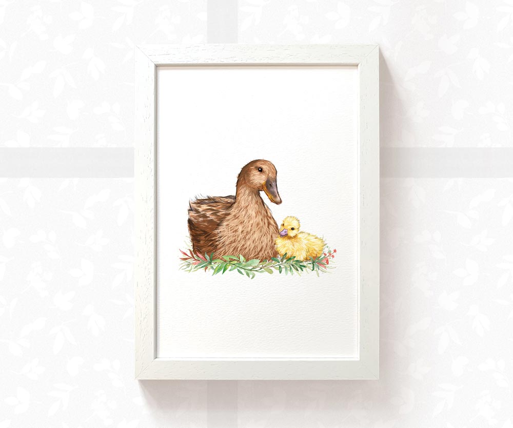 Mother duck and baby chick nursery wall art