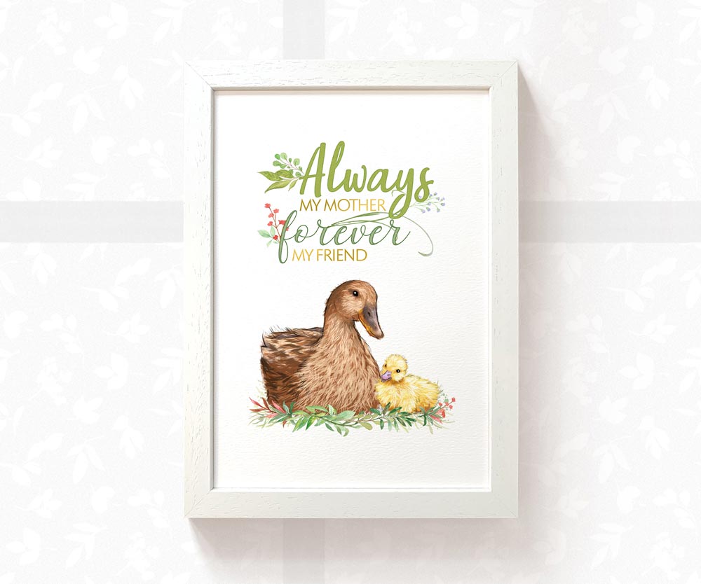 Mum and baby duck art print