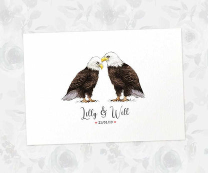 Two Eagles A3 Unframed Art Print Personalized With Names And Date For A Heartwarming Valentines Day Gift
