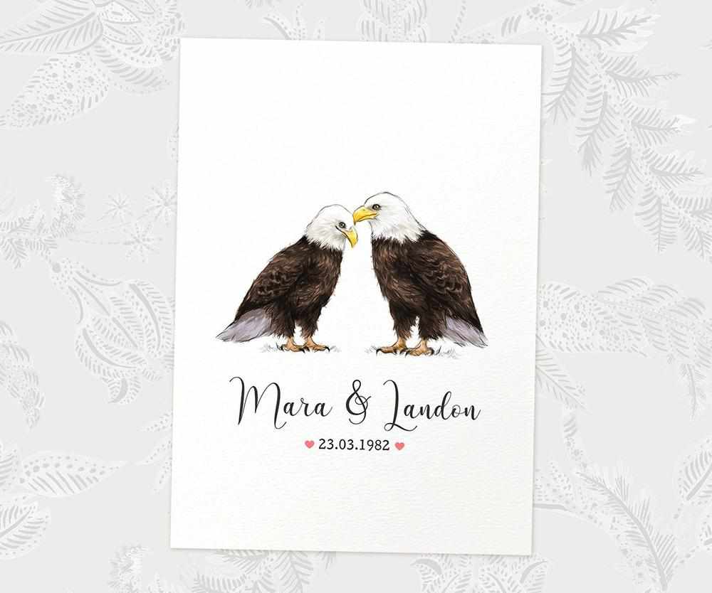 Two Eagles A4 Unframed Print Customized With Names And Date For A Thoughtful Valentines Day Gift