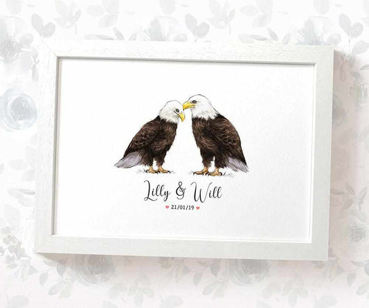 Eagle Couple A4 Framed Print Personalized With Names And Date For An Exceptional First Anniversary Gift Idea